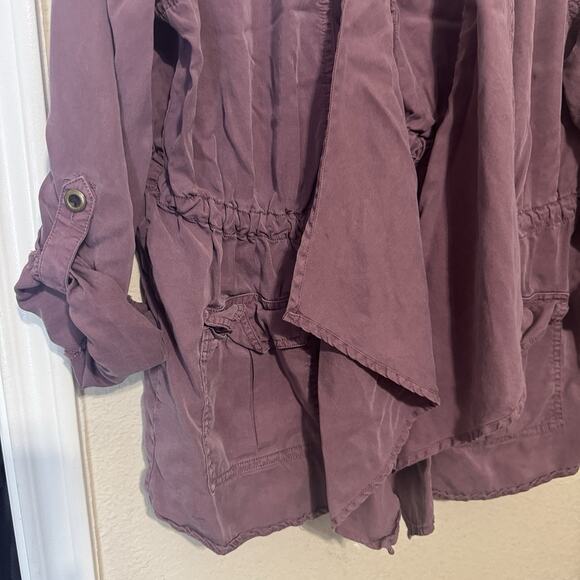 Knox Rose Purple Jacket Lagenlook Open Front Lightweight Utility Lyocell Size L - Picture 3 of 10